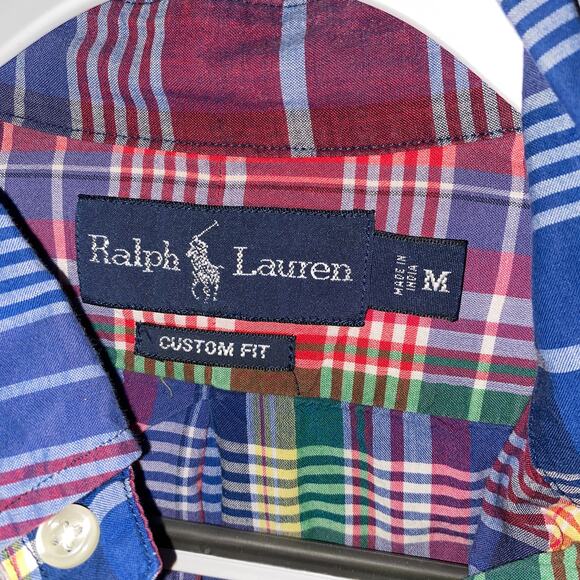 Ralph Lauren Custom Fit Rainbow Plaid Long Sleeve Button Down Shirt Size Medium - Picture 4 of 5